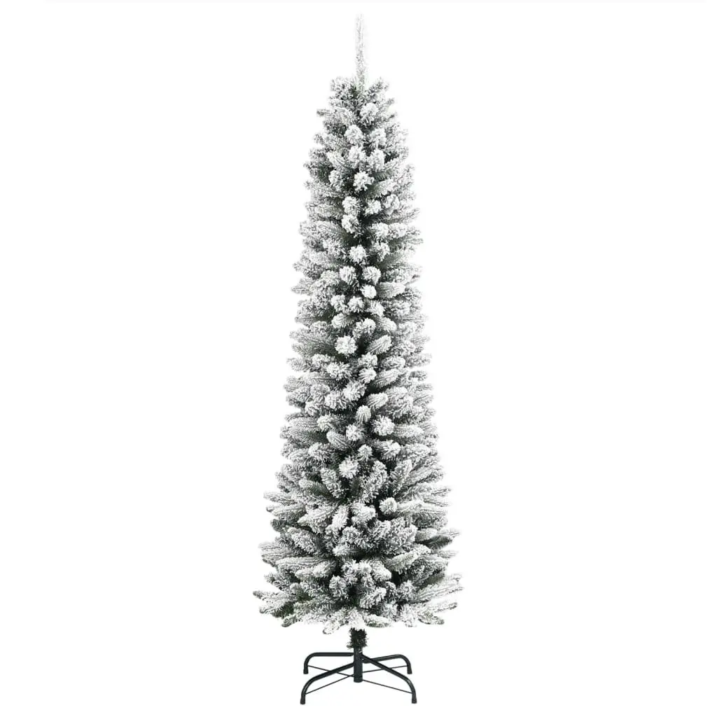 Artificial Slim Christmas Tree 120cm White Flocked Snow PVC PE Realistic Bushy