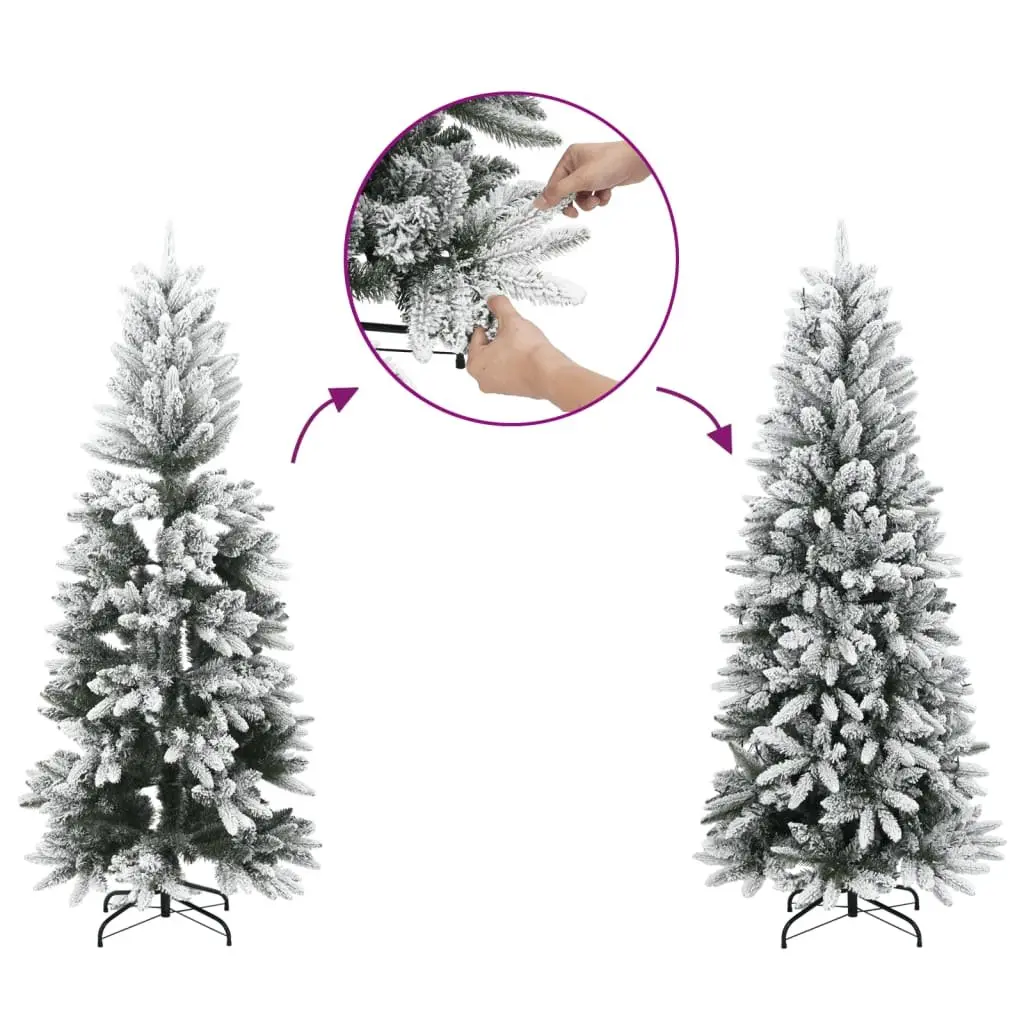 Artificial Slim Christmas Tree 120cm White Flocked Snow PVC PE Realistic Bushy