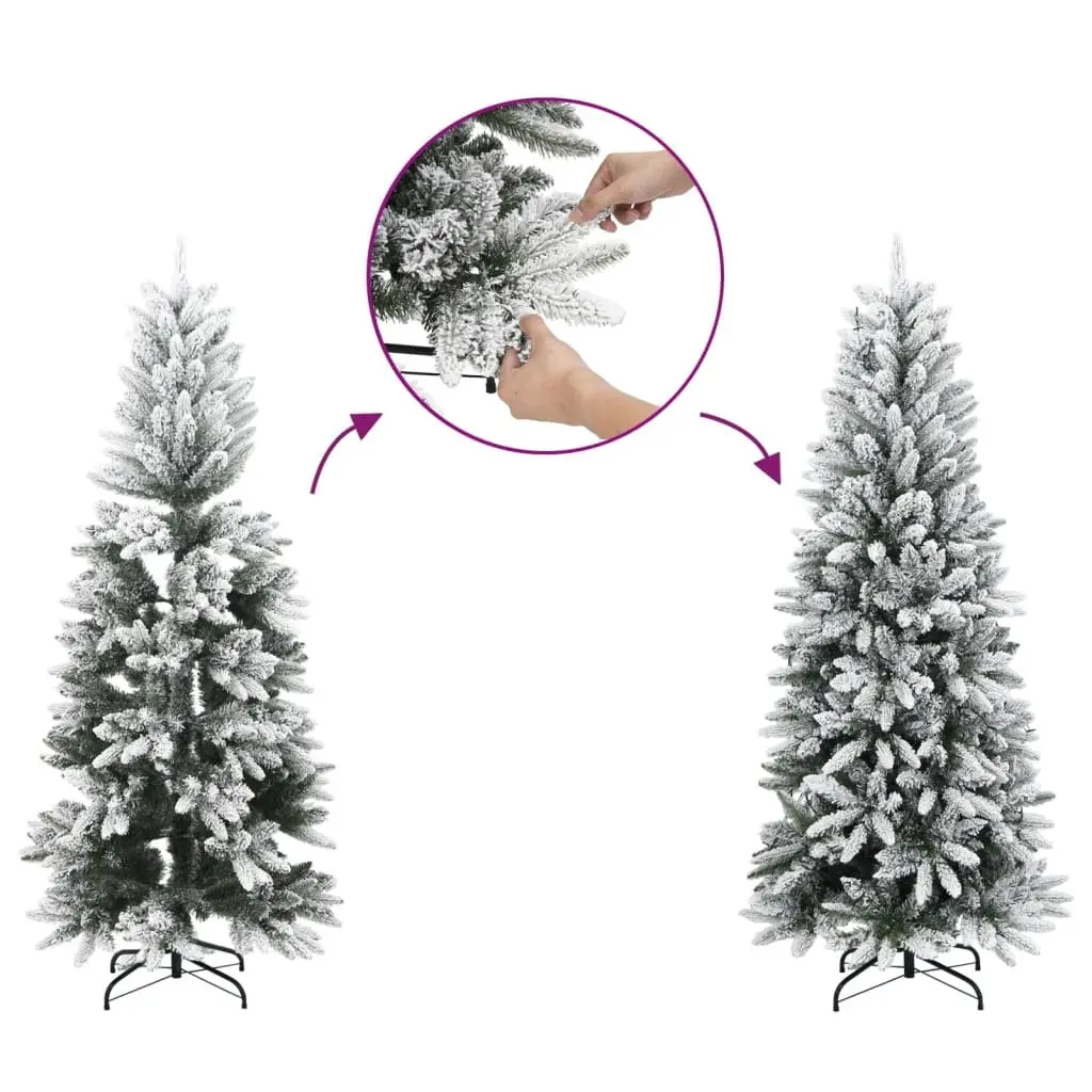 Artificial Slim Christmas Tree 150cm Flocked White Snow Bushy Realistic Seasonal