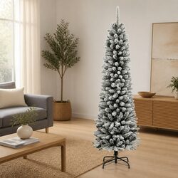Artificial Slim Christmas Tree 210cm Flocked Snow White PVC PE Holiday Decor