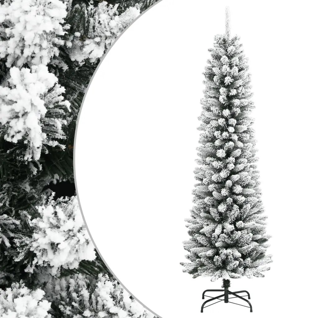 Artificial Slim Christmas Tree 240cm Flocked Snow White Bushy PVC PE Xmas Decor