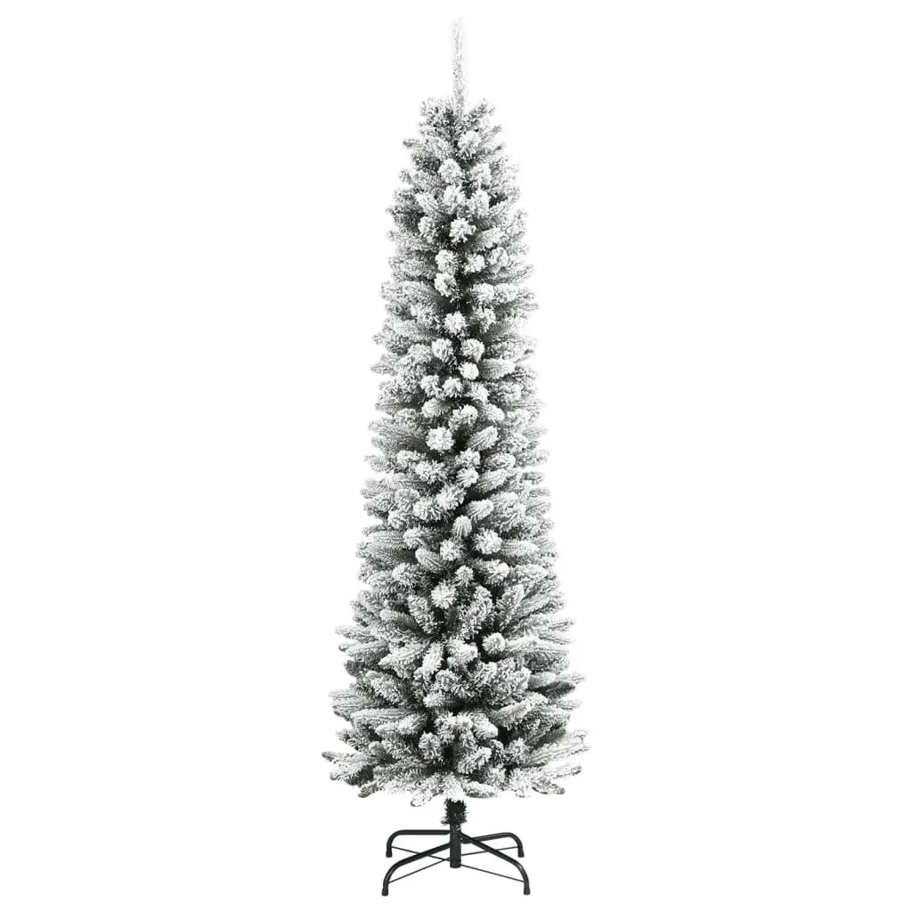 Artificial Slim Christmas Tree 240cm Flocked Snow White Bushy PVC PE Xmas Decor