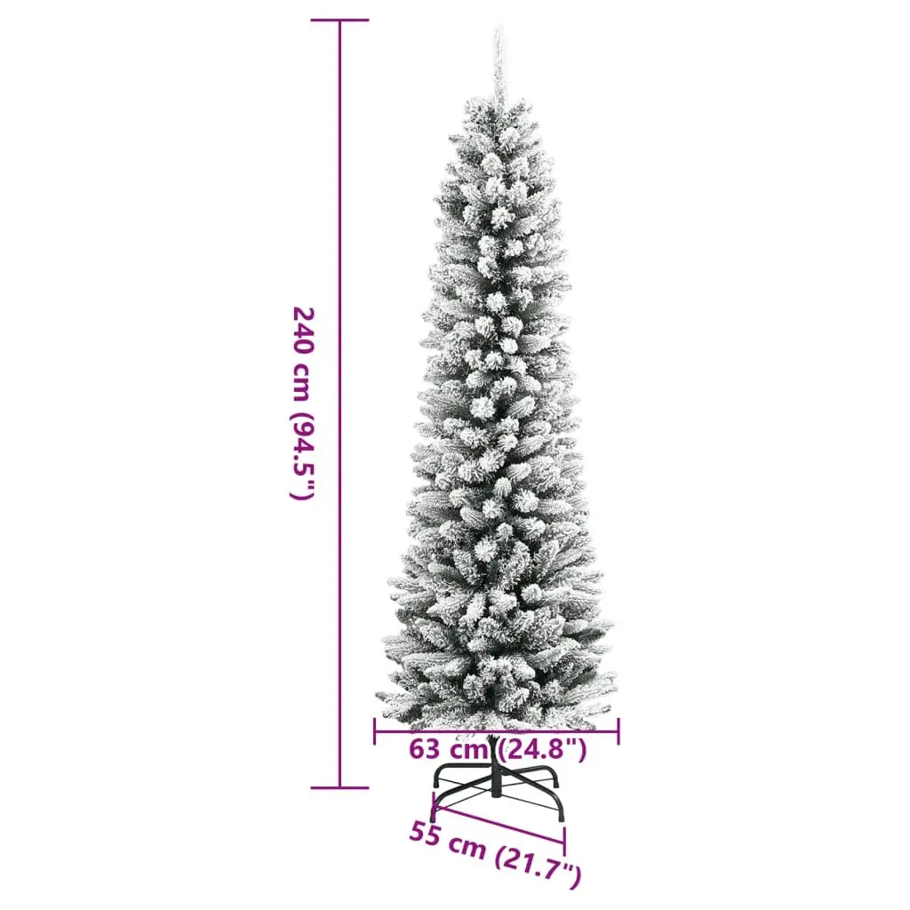 Artificial Slim Christmas Tree 240cm Flocked Snow White Bushy PVC PE Xmas Decor