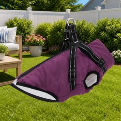 Dog Coat with Built-in Harness Waterproof Reflective Winter Jacket Purple Small