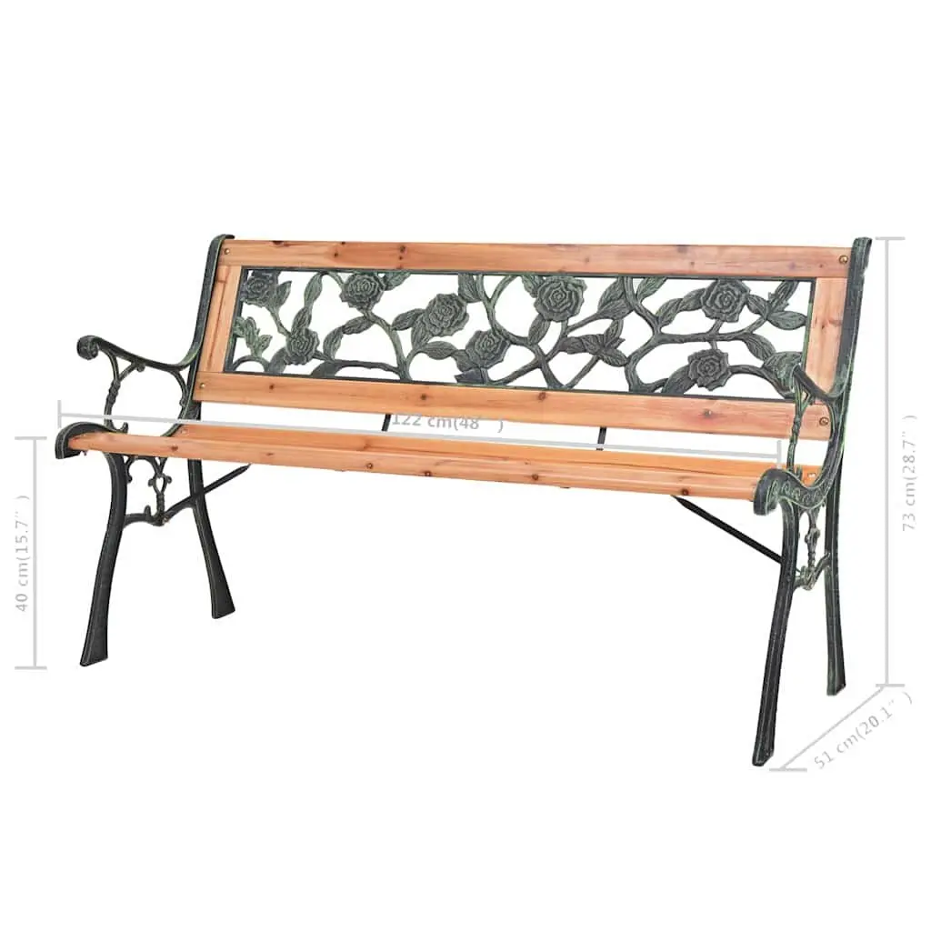 Garden Bench 122cm Outdoor Seating Brown Decorative Patio Wooden Frame Backrest
