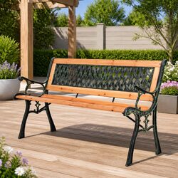 Garden Bench 122 cm Outdoor Seating Wooden Brown Decorative Patio Furniture