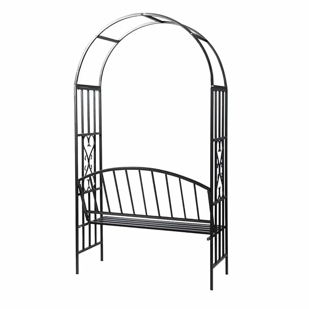 Garden Arch with Bench Outdoor Structure Rose Trellis Pergola Patio Arbour Black