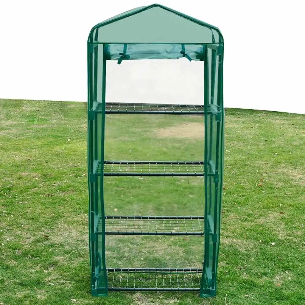 Greenhouse Portable with 4 Shelves Transparent Green Cover UV Resistant Powder-coated Steel Frame