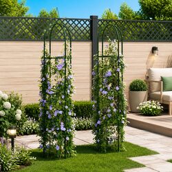 Garden Arch Tower Set 2 Pieces Climbing Plants Roses Outdoor Patio Trellis