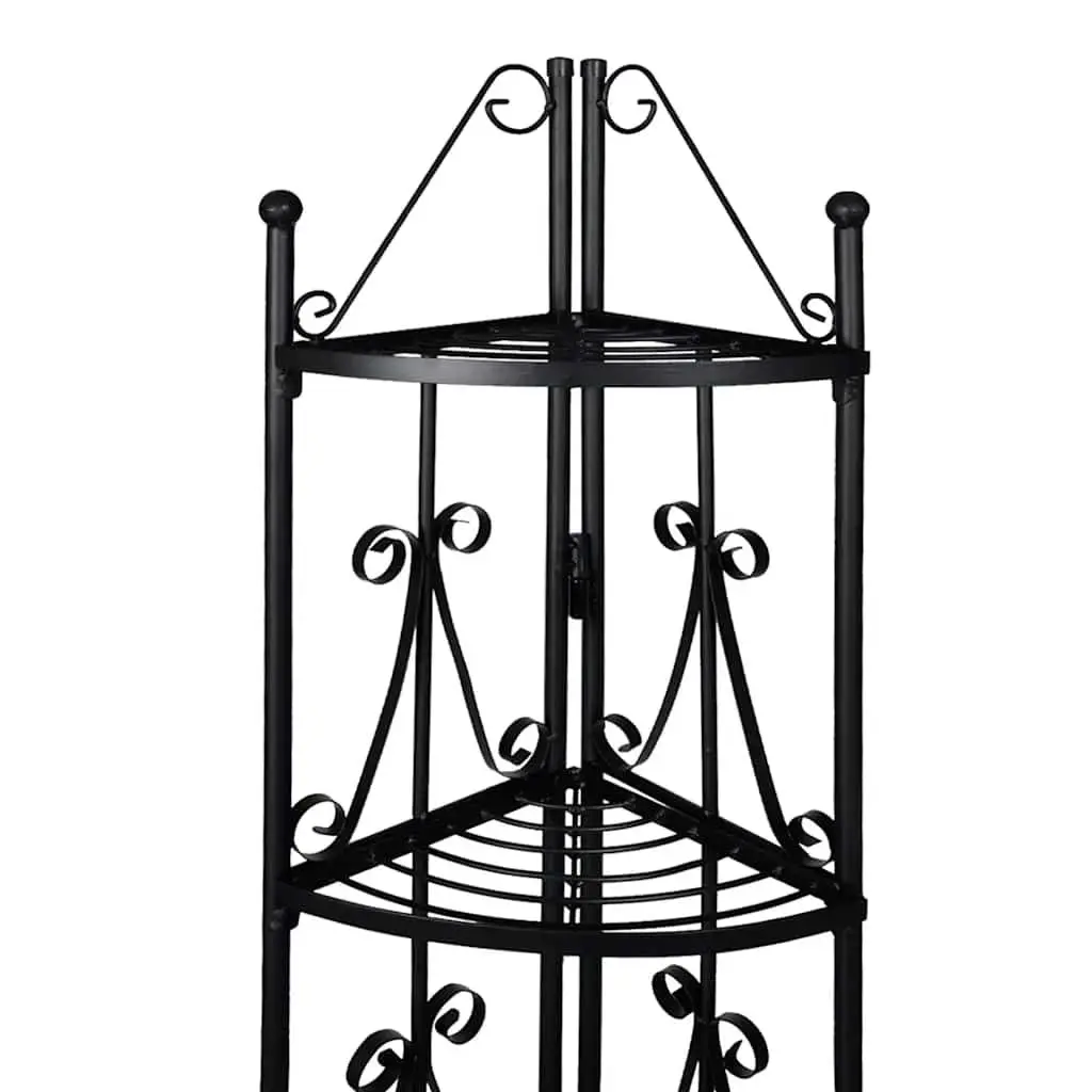 5-Tier Corner Plant Rack Black Steel Garden Patio Stand Display Flower Shelf Unit