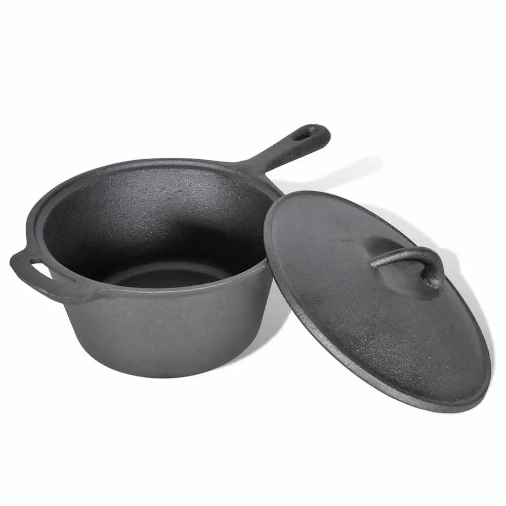 Dutch Oven Set 9 Piece Black Cookware for Outdoor BBQ Camping and Picnic Activities