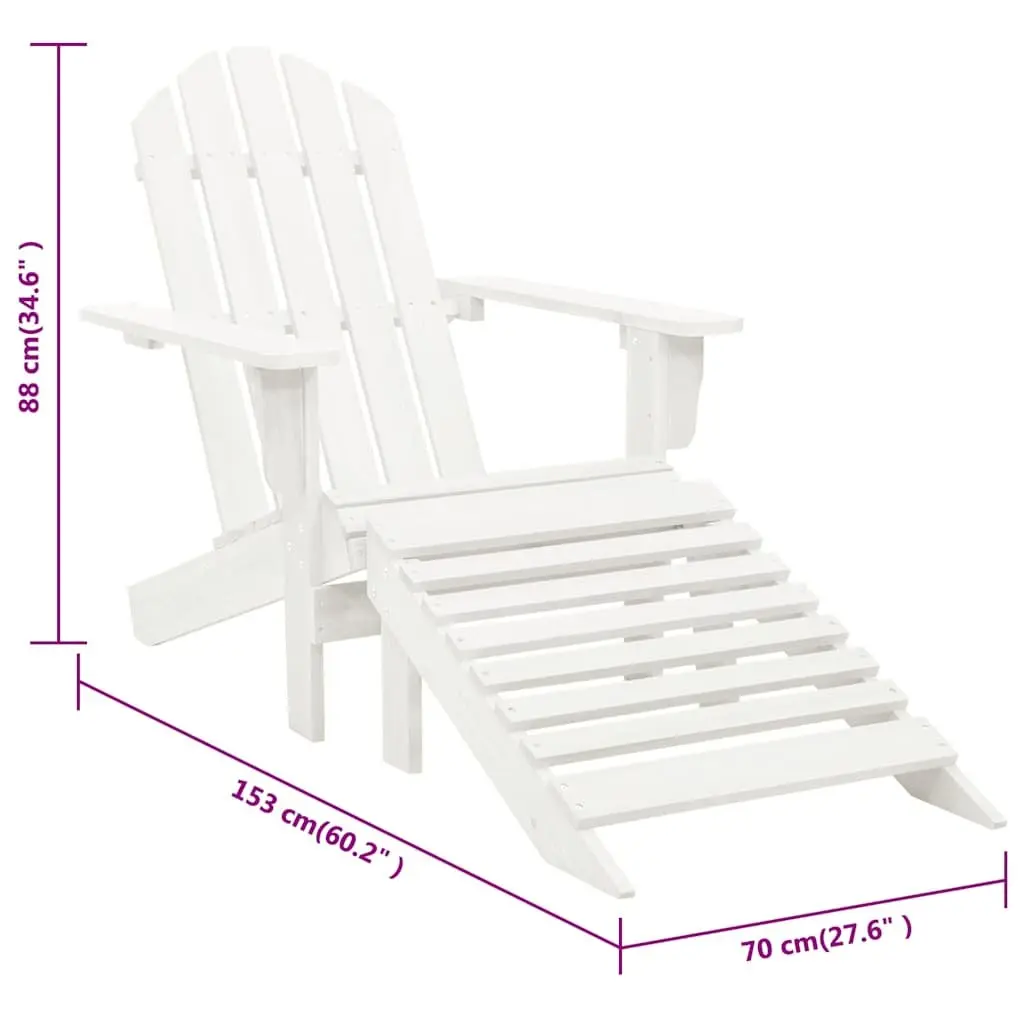 Garden Chair with Ottoman White Wooden Outdoor Armchair Patio Seating Footstool