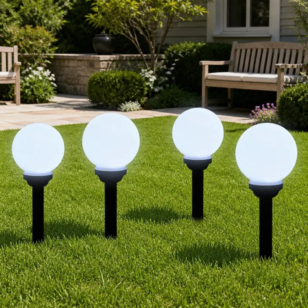 Outdoor Solar LED Lights 4 Piece Set 15cm Adjustable Height White Garden Decoration