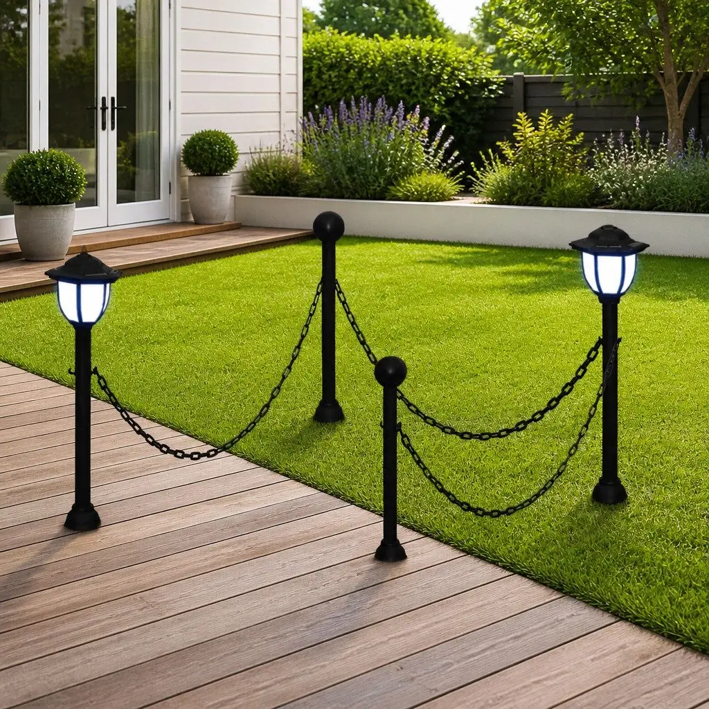 Solar Chain Fence Lights Outdoor Garden Patio Lighting Two LED Lamps Grey