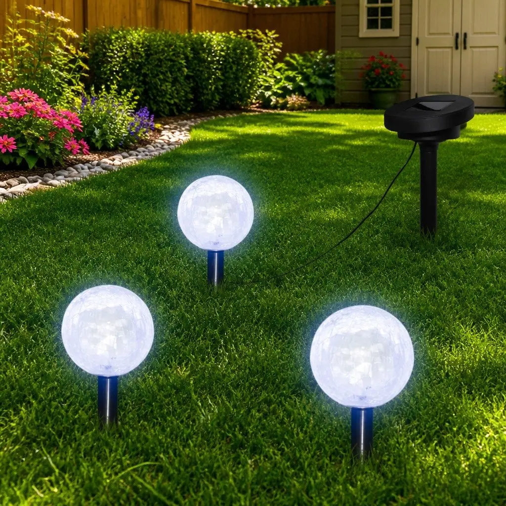 Solar LED Ball Garden Lights Set Outdoor Lighting with Ground Spikes White