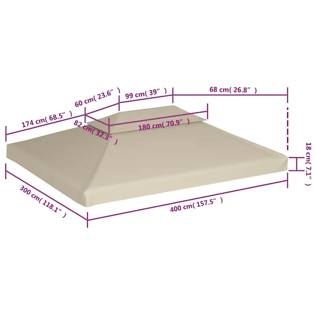 Gazebo Cover Replacement Water-Resistant 3x4m Beige