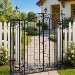 Ornamental Wrought Iron Garden Gate Black Outdoor Fencing Barrier 122x20.5x134cm