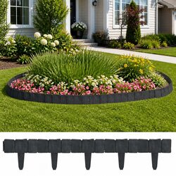 Garden Lawn Fence Edging 41 Pieces 10m Grey Stone Look Outdoor Borders Spike