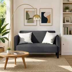 Loveseat Sofa Grey Corduroy Fabric 109cm Compact Two Seater Couch Furniture