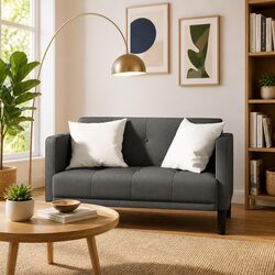 Loveseat Sofa Dark Grey 111cm Two Seater Compact Living Room Furniture
