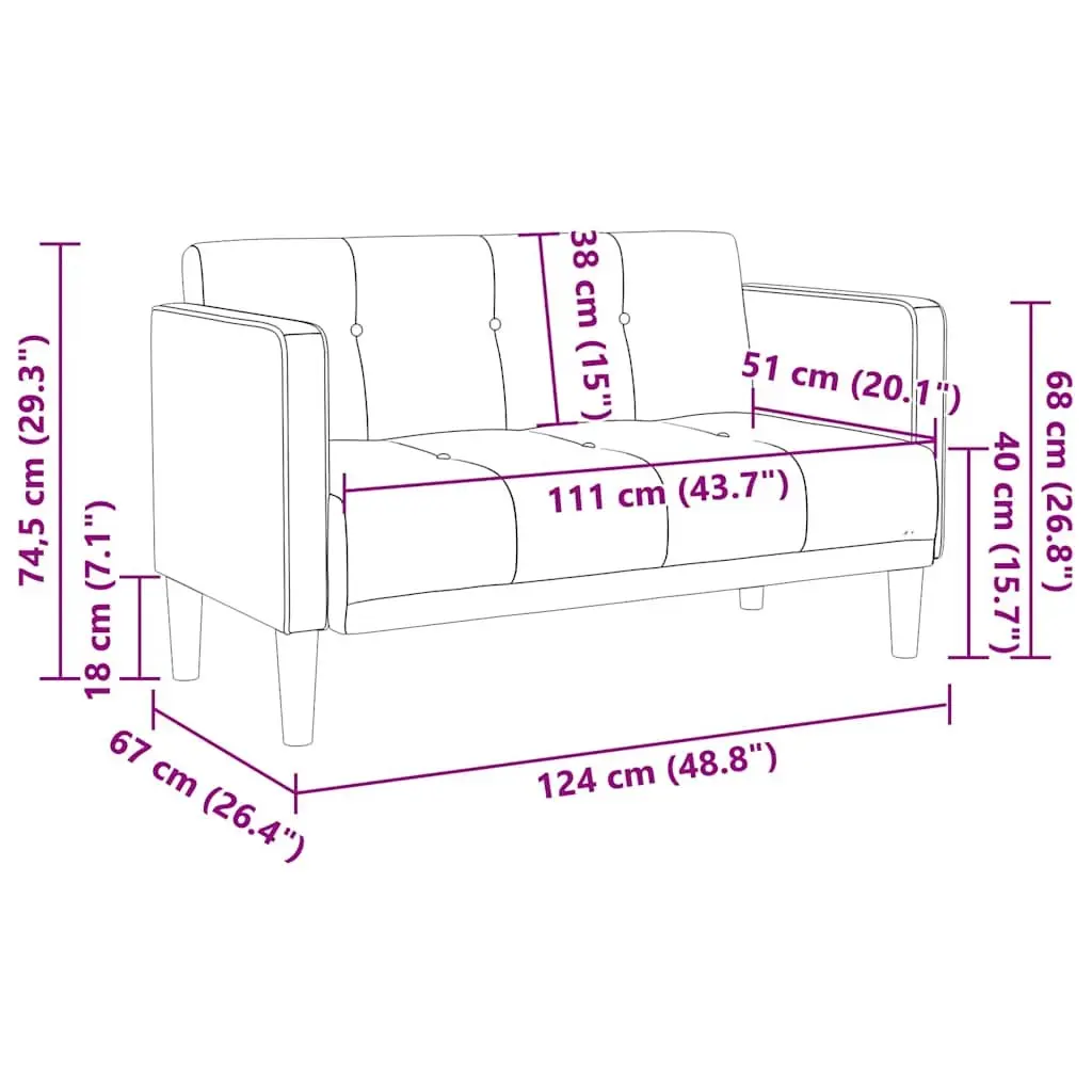 Loveseat Sofa Dark Grey 111cm Two Seater Compact Living Room Furniture