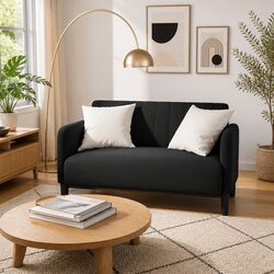 Loveseat Sofa Black 109cm Velvet Compact Two-Seater Couch Modern Living Room