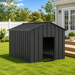Dog House with Roof Anthracite Galvanised Steel Outdoor Shelter Pet Home