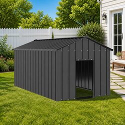 Dog House with Roof Galvanised Steel Outdoor Pet Shelter Durable Heavy-Duty