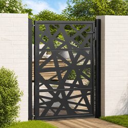 Garden Gate 100x125cm Black Steel Outdoor Fence Entry Laser-Cut Design Lockable
