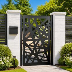 Garden Gate Black 100x150cm Steel Laser-Cut Design Lockable Entrance Patio Fence