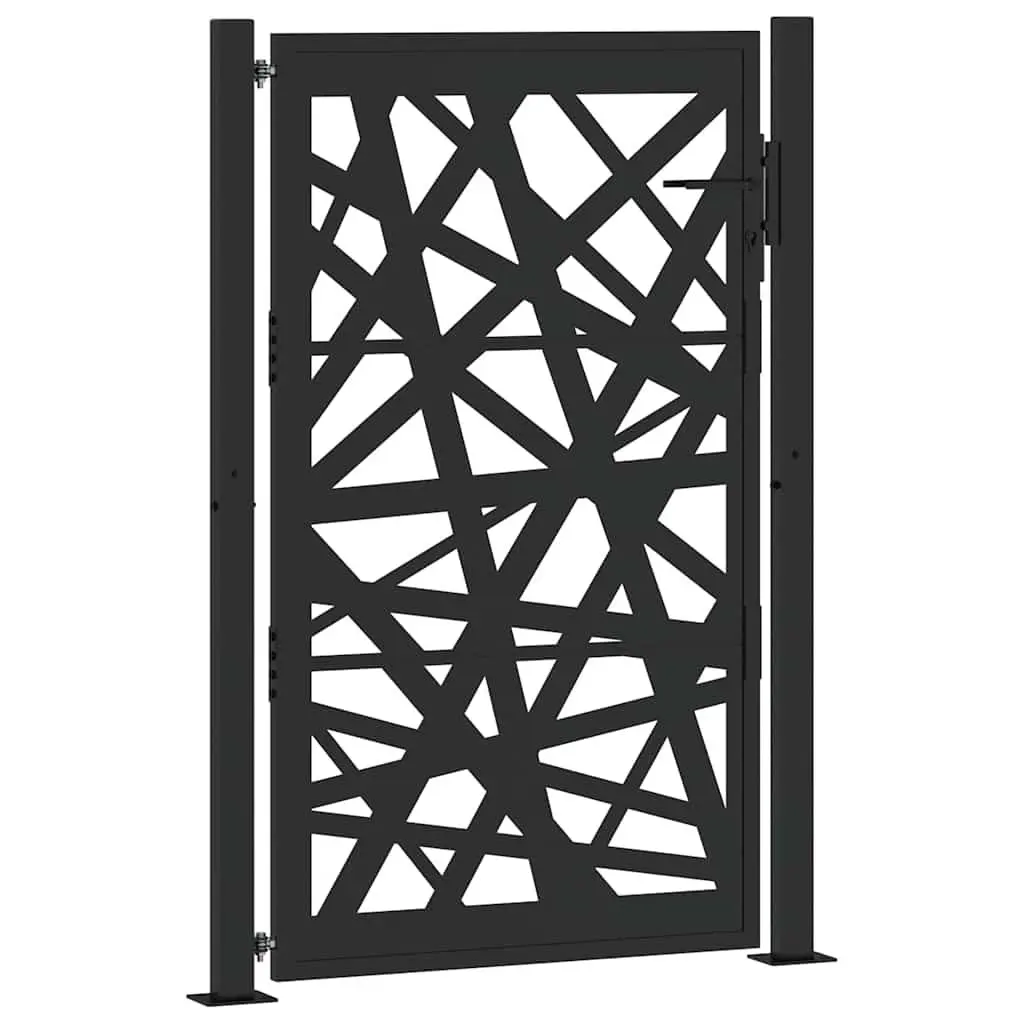 Garden Gate Black 100x150cm Steel Laser-Cut Design Lockable Entrance Patio Fence
