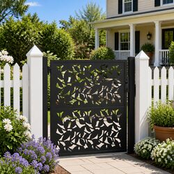Garden Gate Black 100x100 cm Steel Laser-Cut Design Lockable Entrance Patio