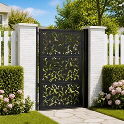 Garden Gate Black 100x150 cm Steel Laser Cut Design Outdoor Entrance Patio Fence