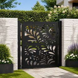 Garden Gate Black 100x100 cm Steel Wave Design Lockable Outdoor Entrance Patio