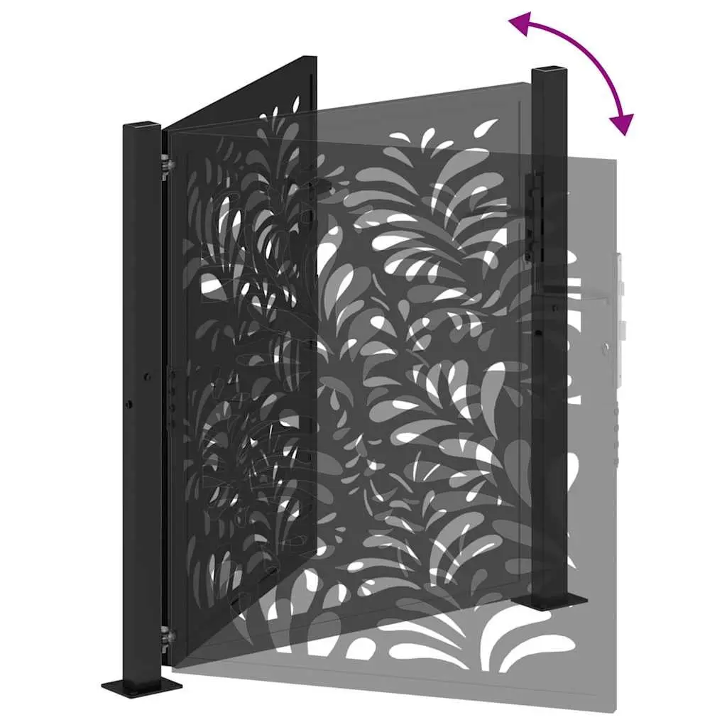 Garden Gate Black 100x100 cm Steel Wave Design Lockable Outdoor Entrance Patio