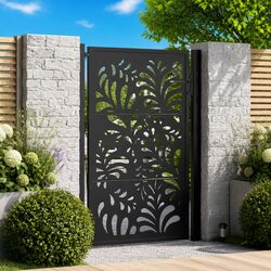 Garden Gate Black 100x150 cm Steel Wave Design Laser-Cut Outdoor Fence Entry