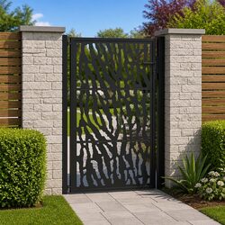 Garden Gate Black 100x150 cm Steel Laser-Cut Design Lockable Entrance Patio