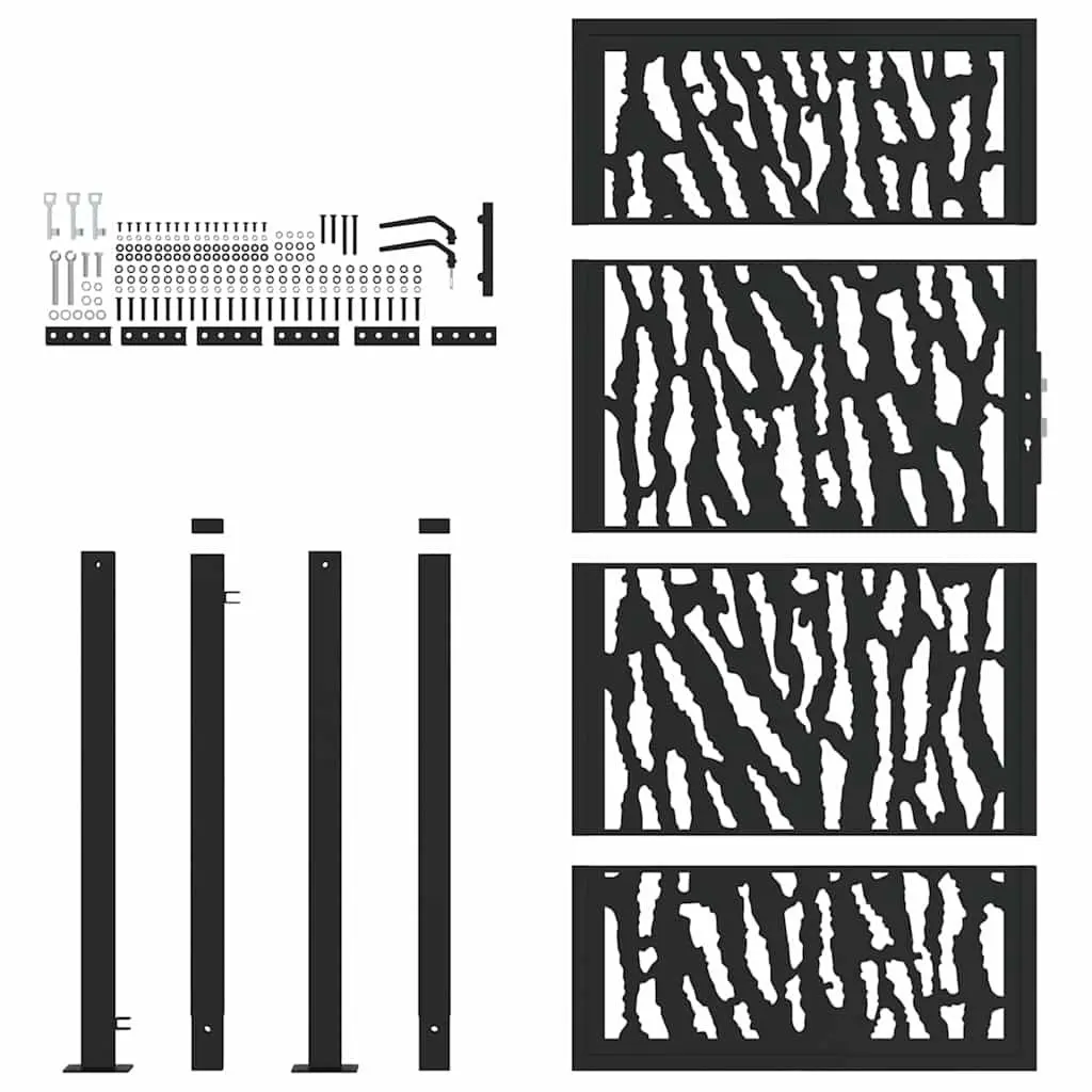 Garden Gate Black 100x175 cm Steel Laser-Cut Design Lockable Entrance Fencing