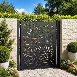 Garden Gate Black 100x100 cm Steel Flame Design Outdoor Patio Entrance Lockable