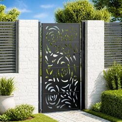 Garden Gate Black 100x175cm Steel Flame Design Outdoor Entrance Durable Lockable