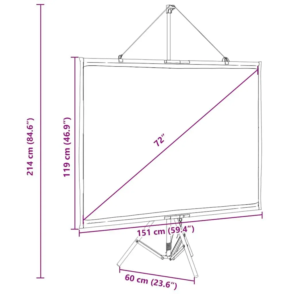 Projection Screen 72 Inch 4:3 Tripod Stand Portable Home Theater Office