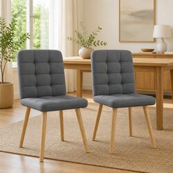 Dining Chairs Set of 2 Grey Fabric Kitchen Seats Comfortable Foam Padded