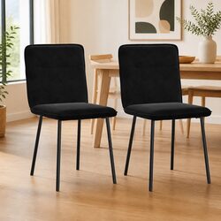 Dining Chairs 2 pcs Black Velvet Kitchen Room Seating Furniture Set Elegant