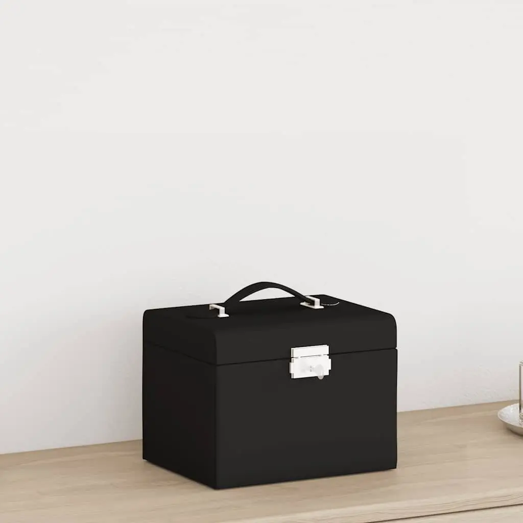 Jewellery Box 4-Layer Organiser with Mirror Lock Handle Black
