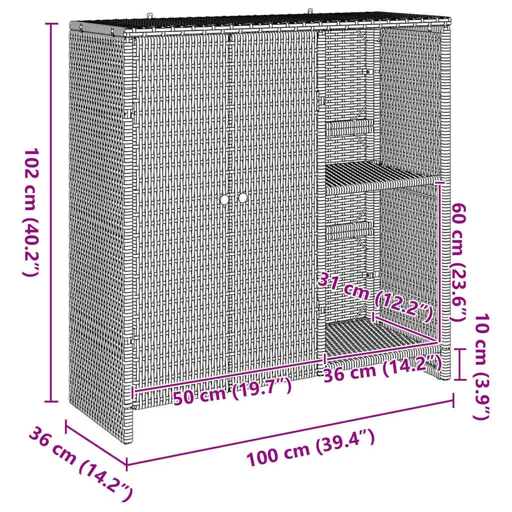 Storage Cabinet Rectangular Rattan Black Modern Living Room Organizer
