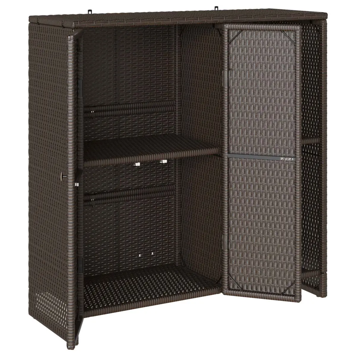 Storage Cabinet Rattan Brown Rectangular Living Room Furniture with Adjustable Shelves