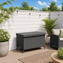 Garden Storage Box with Wheels Black Outdoor Furniture Patio Deck Cushion