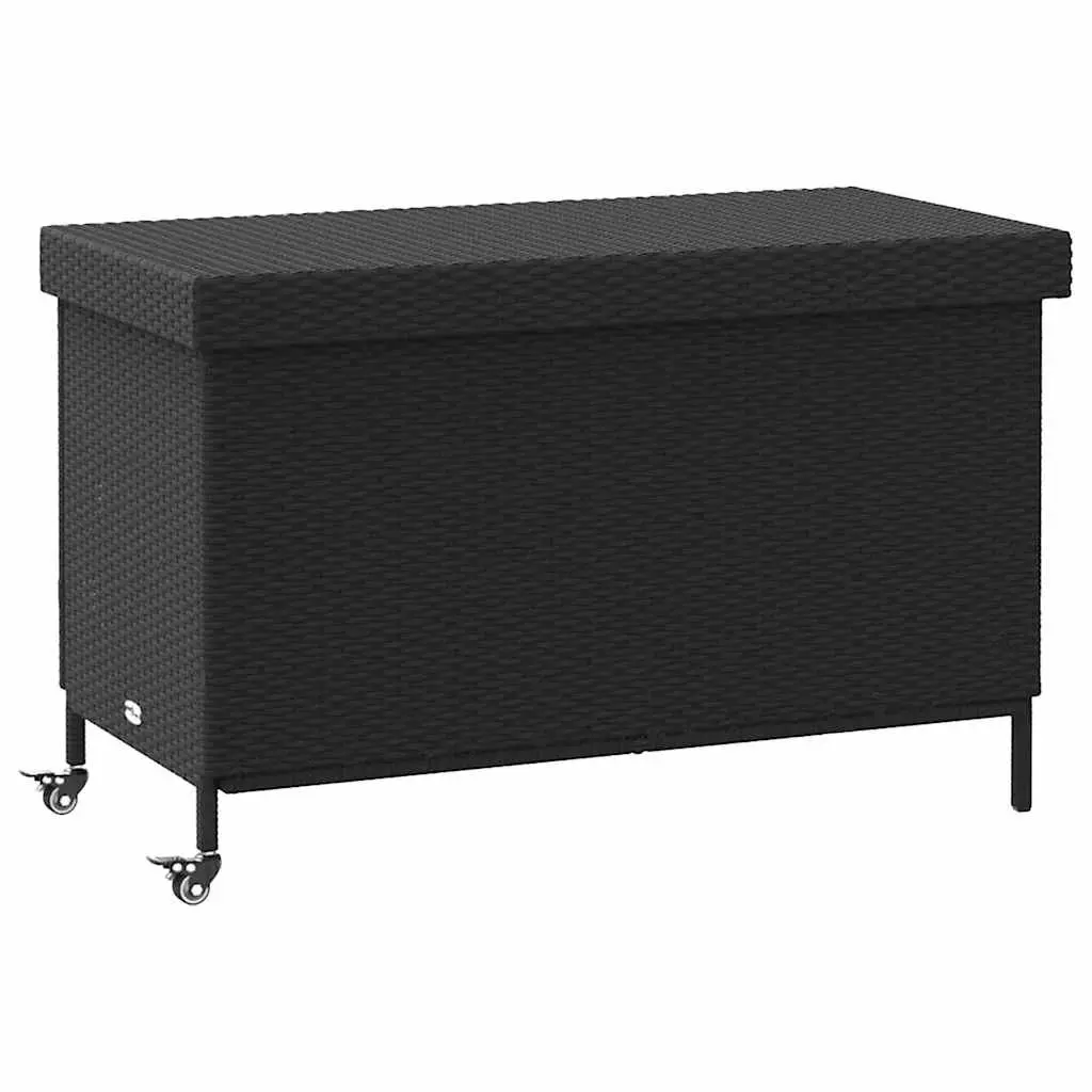 Garden Storage Box with Wheels PE Rattan Black Outdoor Furniture 110x55x73cm
