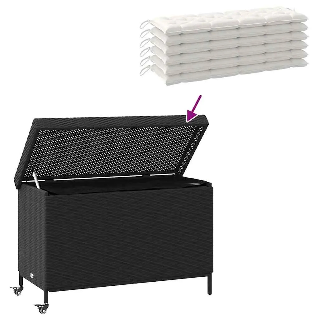 Garden Storage Box with Wheels PE Rattan Black Outdoor Furniture 110x55x73cm