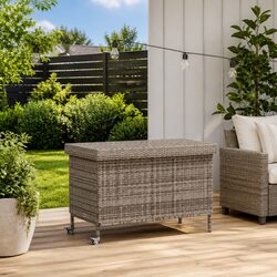 Garden Storage Box with Wheels Grey Outdoor Furniture Poly Rattan Patio Deck